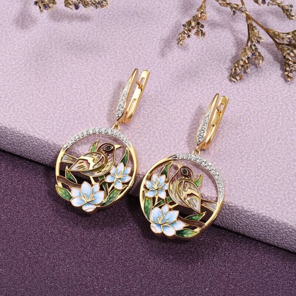 New 18K Gold Over Silver Sim. Diamond Drop Earrings